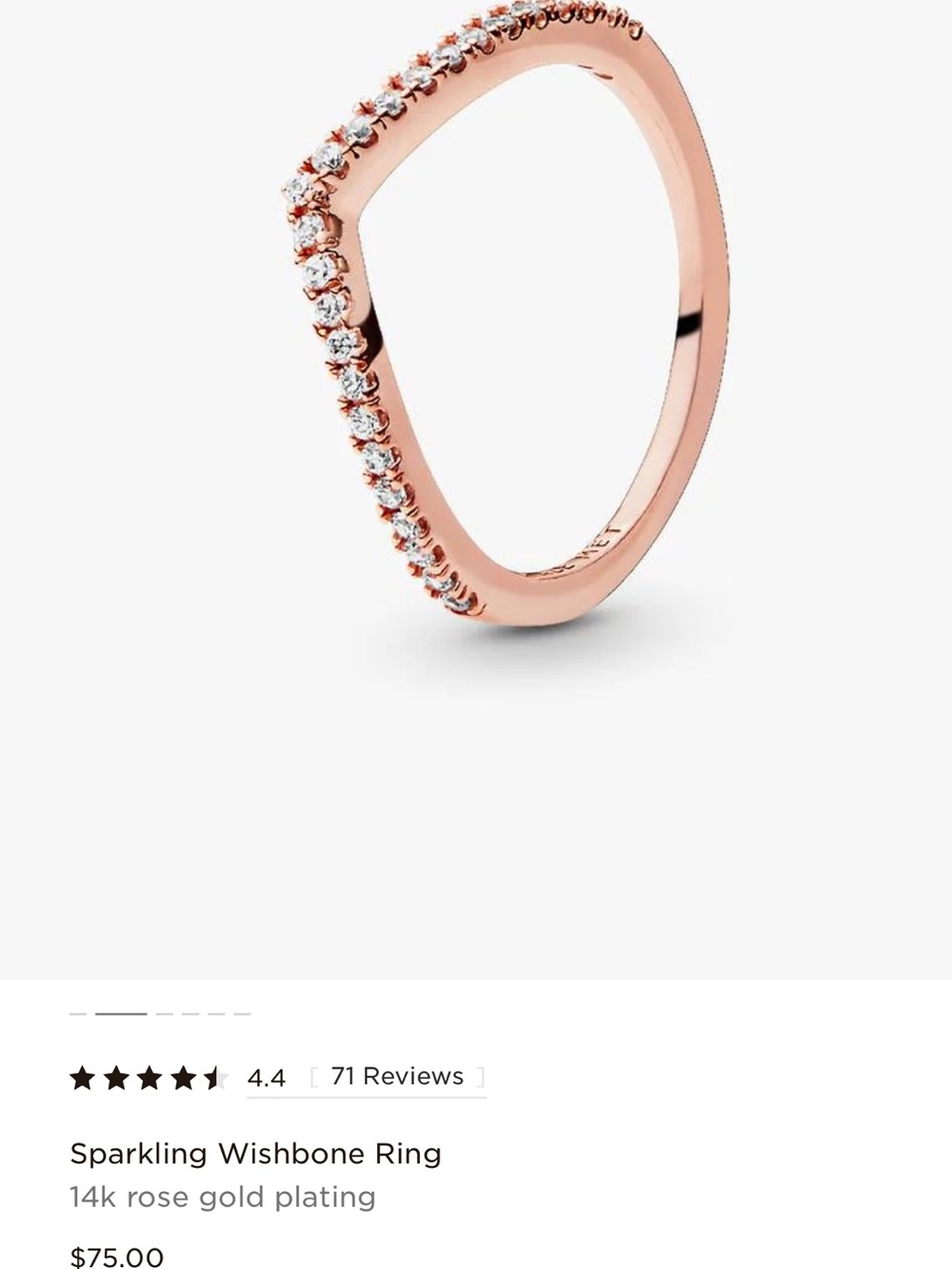 Pandora Sparkling Rose Gold Wishbone Ring - 14k Rose Gold Plating size 54